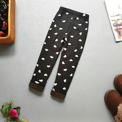 Printed Lined Leggings for Girls, Plush-Textured Winter Pants with Floral Heart and Pattern Options for Toddler and Kids Outfits, Sizes 2-3T to 10-11