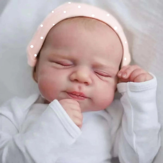 Lifelike Newborn Reborn Doll Pascale, 18-Inch Sleeping Doll with Soft Cloth Body, Vinyl Details, Painted Hair, Outfit, Pacifier, Bottle and Birth Card