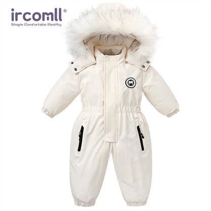 Toddler Hooded Snowsuit by Ircomll, Padded One-Piece Winter Outerwear with Plush-Look Hood Trim, Elastic Cuffs and Pockets, Sizes 18M to 4-5T