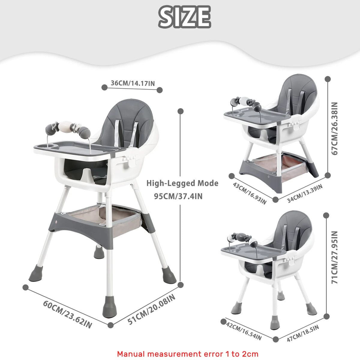 Baby Dining High Chair with Removable Double-Layer Tray, Convertible Toddler Seating with Adjustable Footrest and Toy Rack for Family Mealtimes