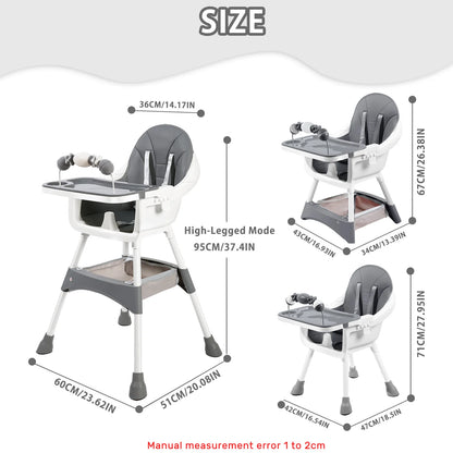 Baby Dining High Chair with Removable Double-Layer Tray, Convertible Toddler Seating with Adjustable Footrest and Toy Rack for Family Mealtimes