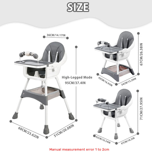 Baby Dining High Chair with Removable Double-Layer Tray, Convertible Toddler Seating with Adjustable Footrest and Toy Rack for Family Mealtimes