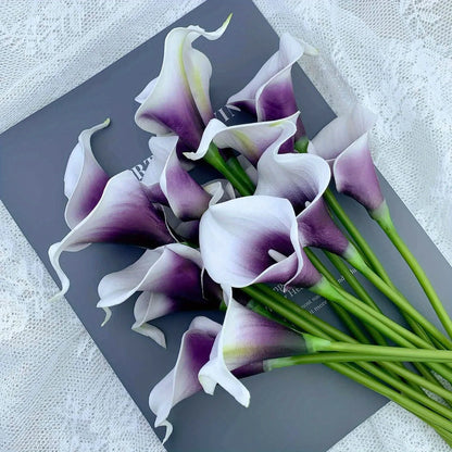 Artificial Calla Lily Flowers for Bridal Bouquets, Faux Floral Stems in Burgundy, Light Purple or White for Wedding and Home Table Decor