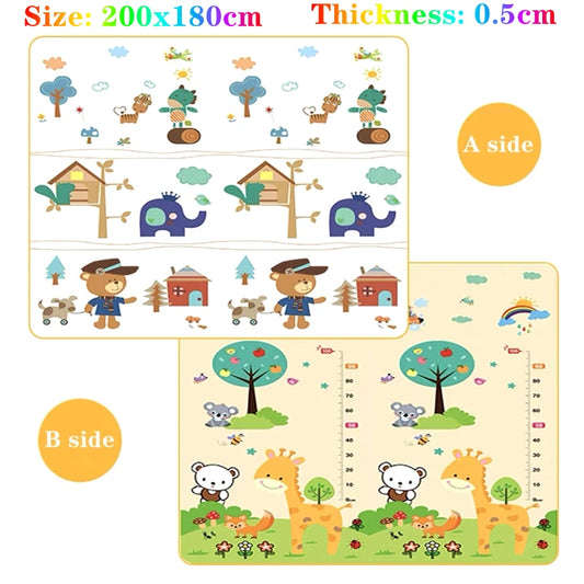 Oversized Baby Floor Play Mat 200 x 180 cm, Double-Sided Animal Print EVA Foam Crawling Rug with 4-5 mm Padding for Supervised Family Activities
