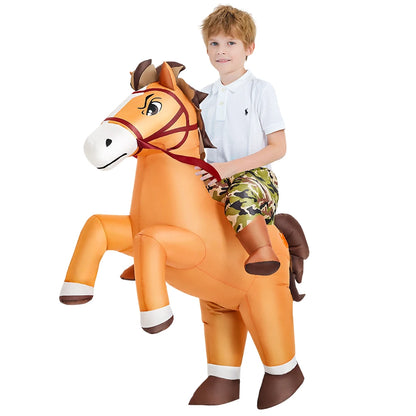 Inflatable Dinosaur Costume for Kids, Ride-On Style Dress-Up Outfit with Fan for Halloween, Birthday Parties and Holiday Cosplay