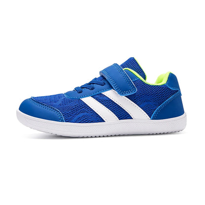 Kids Wide-Toe Mesh Sneakers with Adjustable Hook-and-Loop Strap, Contrast Side Stripes and Low-Top Casual Style in Pink, Black or Blue