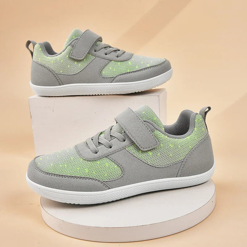 Kids Breathable Mesh Walking Shoes with Wide Toe Design, Hook-and-Loop Strap and Textured EVA Soles in Blue, Black, Pink or Grey