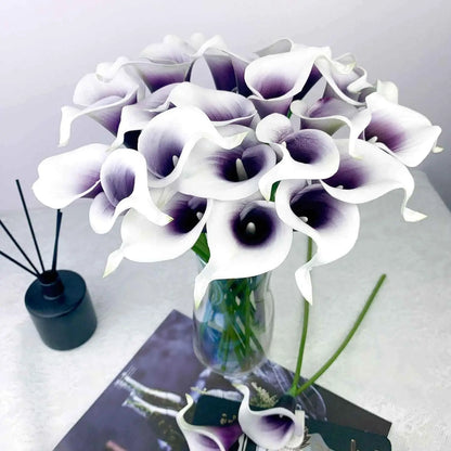 Artificial Calla Lily Flowers for Bridal Bouquets, Faux Floral Stems in Burgundy, Light Purple or White for Wedding and Home Table Decor