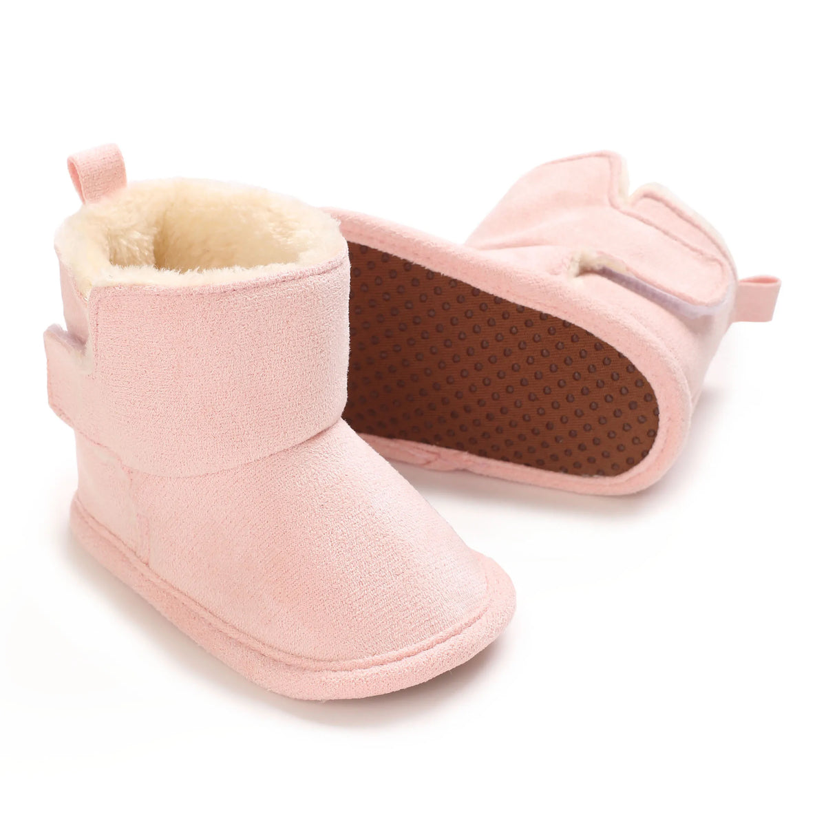 Soft Sole Baby Winter Boots with Plush Lining and Hook-and-Loop Closure, Brown Pink or Apricot Infant Shoes for Boys and Girls, 0-18 Months