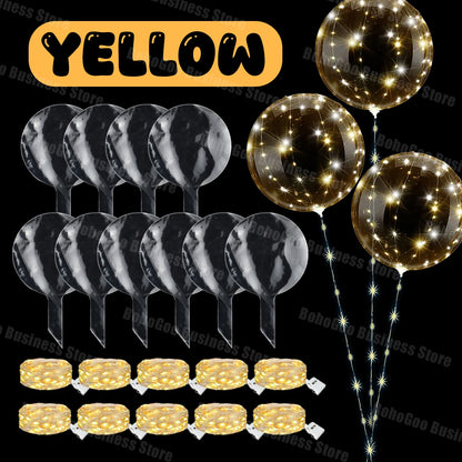LED Light Up Balloons with Batteries and Clear Bobo Balloon Design, 10-100 Set Options for Wedding Receptions, Proposals and Birthday Party Decor
