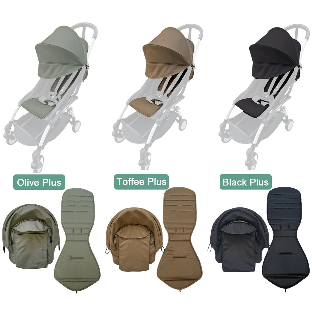 Stroller Replacement Fabric Set for Babyzen YOYO and YOYO2, MomTan Canopy with Storage Pocket and Padded Seat Cushion, Multiple Color Options