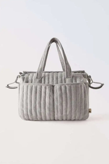 Textured Diaper Tote Bag with Zipper Closure, Interior Organizer Pockets and Carry Handles, Solid Color Baby Essentials Bag for Everyday Outings