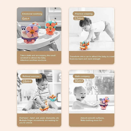 Suction Cup Snail Spinner Toy with Colorful Windmill and Wheeled Design for Supervised Sensory Play, Fine Motor Exploration and Gifting
