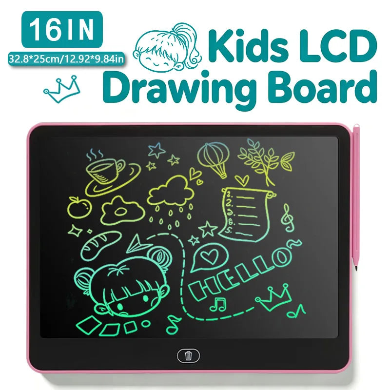 Erasable LCD Writing Board for Kids, 8, 11, 13 or 16 Inch Color Drawing Tablet with Stylus for Doodles, Handwriting and Number Practice