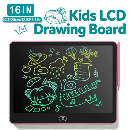 Erasable LCD Writing Board for Kids, 8, 11, 13 or 16 Inch Color Drawing Tablet with Stylus for Doodles, Handwriting and Number Practice