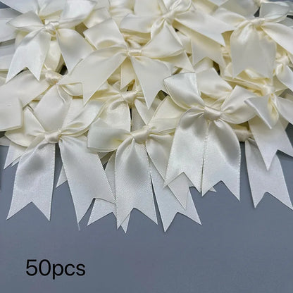 Satin Ribbon Bows 50-Piece Pack for Gift Wrapping, Wedding Favors, Birthday Decorations and Holiday Crafts in Multiple Color Options