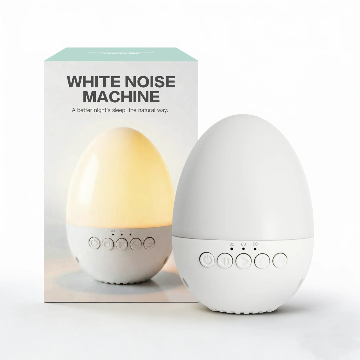 Egg-Shaped White Noise Machine with 30 Sounds, Dimmable Warm Night Light, 30/60/90-Minute Timer and USB-C Rechargeable 700mAh Battery