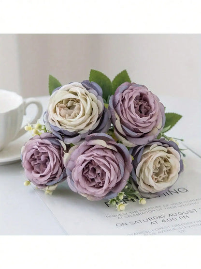 Artificial Peony Flowers, 4-Piece Faux Floral Bouquet for Wedding and Engagement Decor, Home Arrangements and Anniversary Gifts, No Vase Included