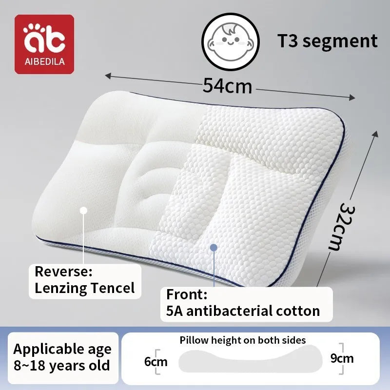 Dual-Sided Kids Contour Pillow with Five-Zone Design, Bamboo Fabric and Tencel Cover, Fiber Filling and T1 T2 T3 Pillowcase Options for Older Children