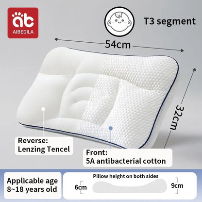 Dual-Sided Kids Contour Pillow with Five-Zone Design, Bamboo Fabric and Tencel Cover, Fiber Filling and T1 T2 T3 Pillowcase Options for Older Children
