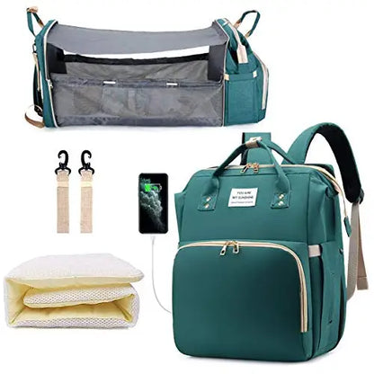Diaper Backpack with USB Port and Fold-Out Changing Station, Type 1 and Type 3 Baby Essentials Bag with Organized Storage for Moms and Dads