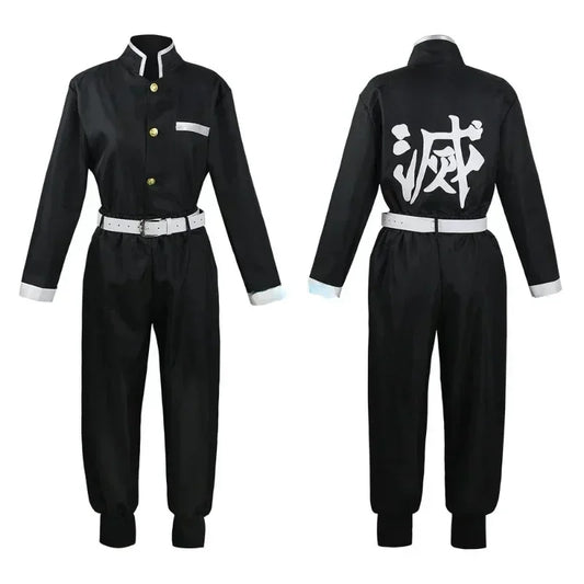 Obanai Iguro Cosplay Costume, Black and White Striped Haori with Anime Uniform Styling for Kimetsu no Yaiba Halloween and Convention Outfits