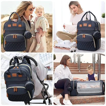 Diaper Backpack with USB Port and Fold-Out Changing Station, Type 1 and Type 3 Baby Essentials Bag with Organized Storage for Moms and Dads