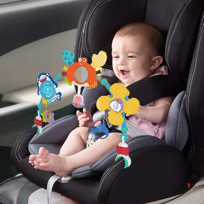 Stroller Activity Toy Arch with Colorful Hanging Play Details, Ocean or Bee Theme Clip-On Baby Play Bar for Supervised Sensory Exploration