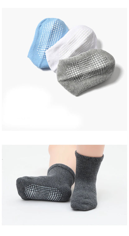 Cotton-Rich Baby Non-Slip Socks 12-Pair Pack, Crew Grip Socks with Ribbed Cuffs and Stretch Fit for Infant and Toddler Boys and Girls
