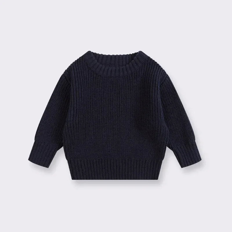 Cotton Crewneck Baby Sweater for Boys and Girls, Long Sleeve Ribbed Knit Pullover for Infants and Kids, Everyday Cool Weather Layering