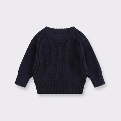 Cotton Crewneck Baby Sweater for Boys and Girls, Long Sleeve Ribbed Knit Pullover for Infants and Kids, Everyday Cool Weather Layering