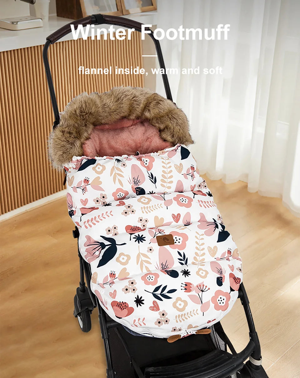 Baby Stroller Winter Footmuff with Two-Way Zipper, Removable Fur-Style Collar and Front Buttons, Pram Sack in Floral, Bear and Solid Styles