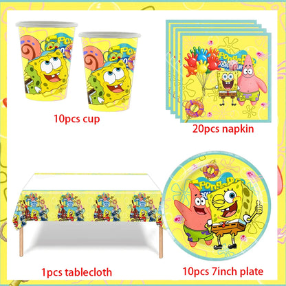 SpongeBob Birthday Party Supplies with Patrick Star, Disposable Plates, Cups, Balloons and Decoration Options for Kids Celebrations