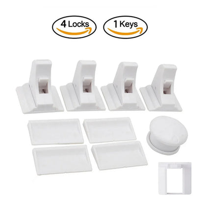 Magnetic Cabinet Safety Locks with Hidden Interior Latches and No-Drill Adhesive Installation for Compatible Drawers and Cupboard Doors
