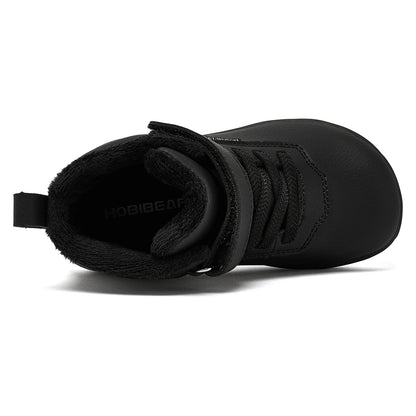 Winter Barefoot High-Top Shoes for Kids by HOBIBEAR, Wide Toe Box, Faux Fur Lining, Zero-Drop Rubber Sole and Adjustable Hook-and-Loop Strap