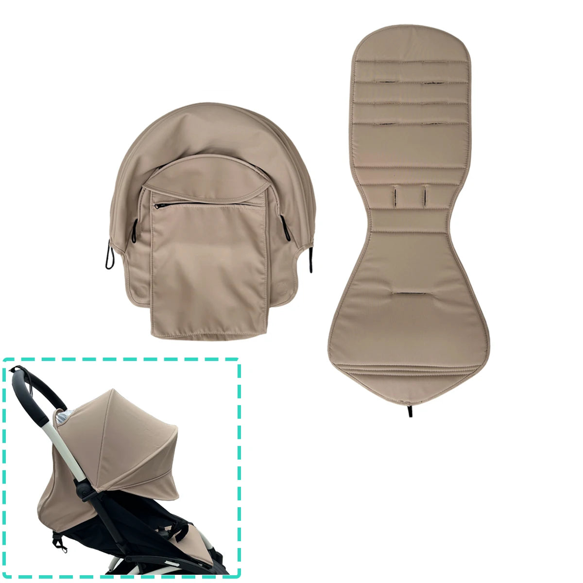 Stroller Replacement Fabric Set for Babyzen YOYO and YOYO2, MomTan Canopy with Storage Pocket and Padded Seat Cushion, Multiple Color Options