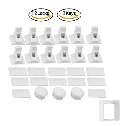 Magnetic Cabinet Safety Locks with Hidden Interior Latches and No-Drill Adhesive Installation for Compatible Drawers and Cupboard Doors