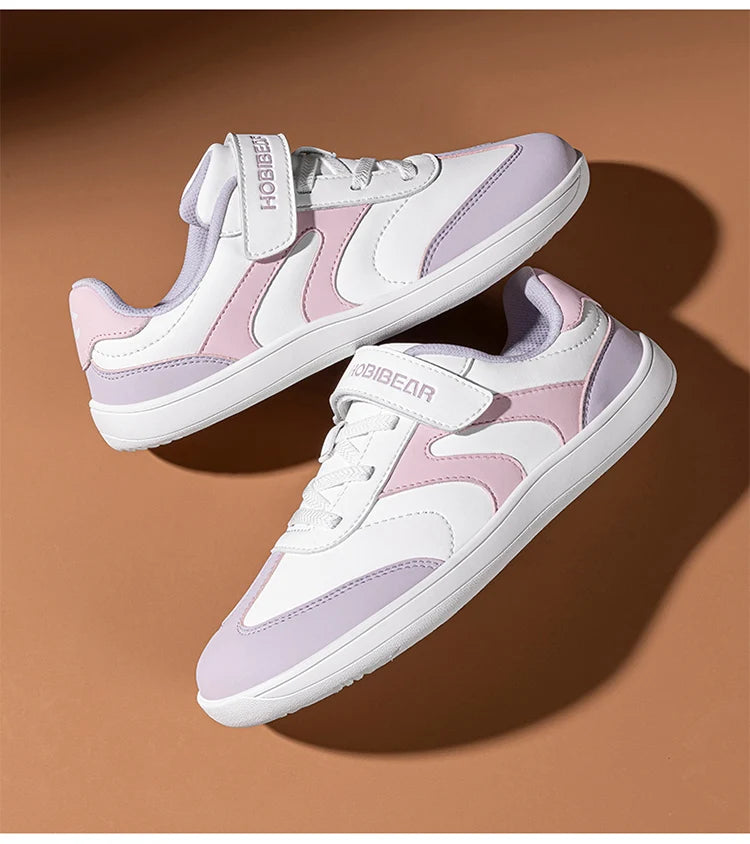 Big Kids Barefoot Sneakers by HOBIBEAR with Wide Toe Box, Zero-Drop Rubber Sole, Hook-and-Loop Strap and Artificial Leather Upper for Everyday Walking