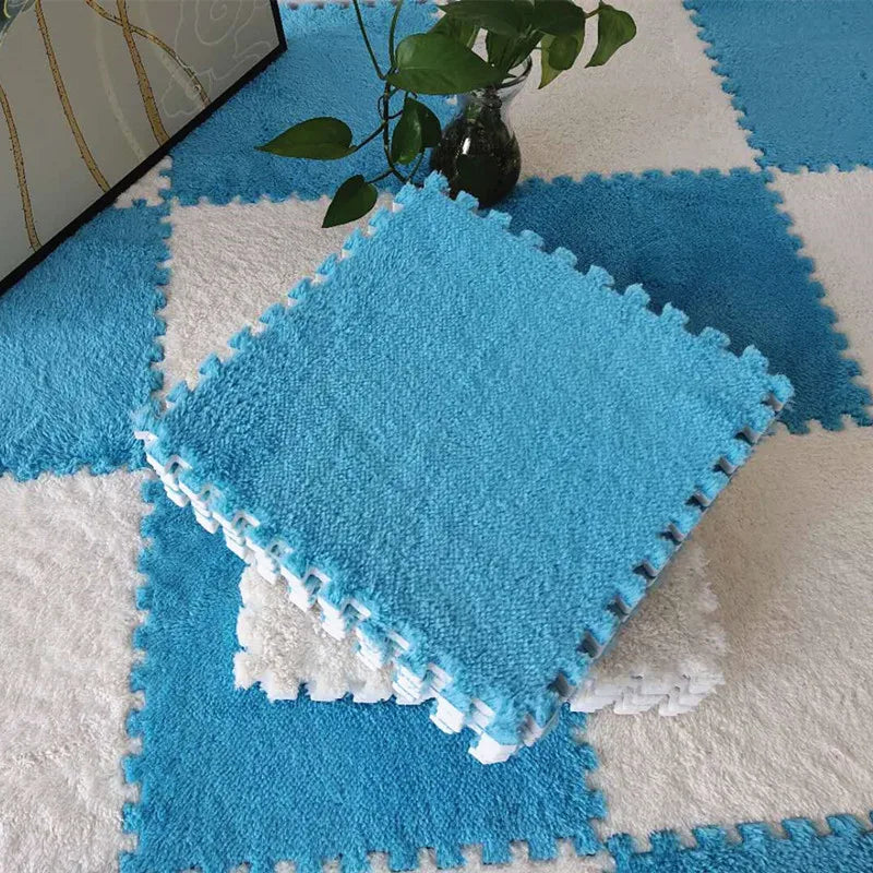 Plush Carpet Puzzle Mat, 20-Piece Interlocking EVA Foam Floor Tiles in Two-Color Options, 30 x 30 x 1 cm Squares for Nursery and Kids Rooms