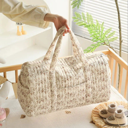 Diaper Bag Tote with Leaf Print, Large Capacity Mommy Handbag with Zipper Closure and Carry Handles for Baby Essentials and Travel