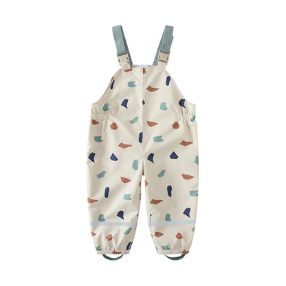 Kids Waterproof Rain Overalls by HONEYKING, Printed Bib Pants with Buckle Shoulder Straps and Elastic Cuffs for Boys and Girls Outdoor Play
