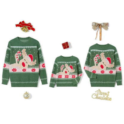 Reindeer Family Christmas Sweaters in Red or Green, Matching Mom Dad and Kids Long Sleeve Crewneck Pullovers for Holiday Photos and Parties