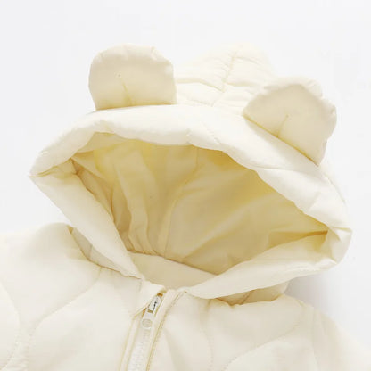 Winter Baby Bear Snowsuit, Quilted Hooded One-Piece with Plush Lining, Front Zipper and Ribbed Cuffs for Infant Boys and Girls