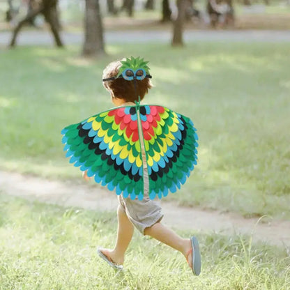 Kids Bird Wings and Mask Costume Set with Layered Felt Feather Cape, Colorful Animal Dress-Up for Halloween, Birthday Parties and Stage Performances