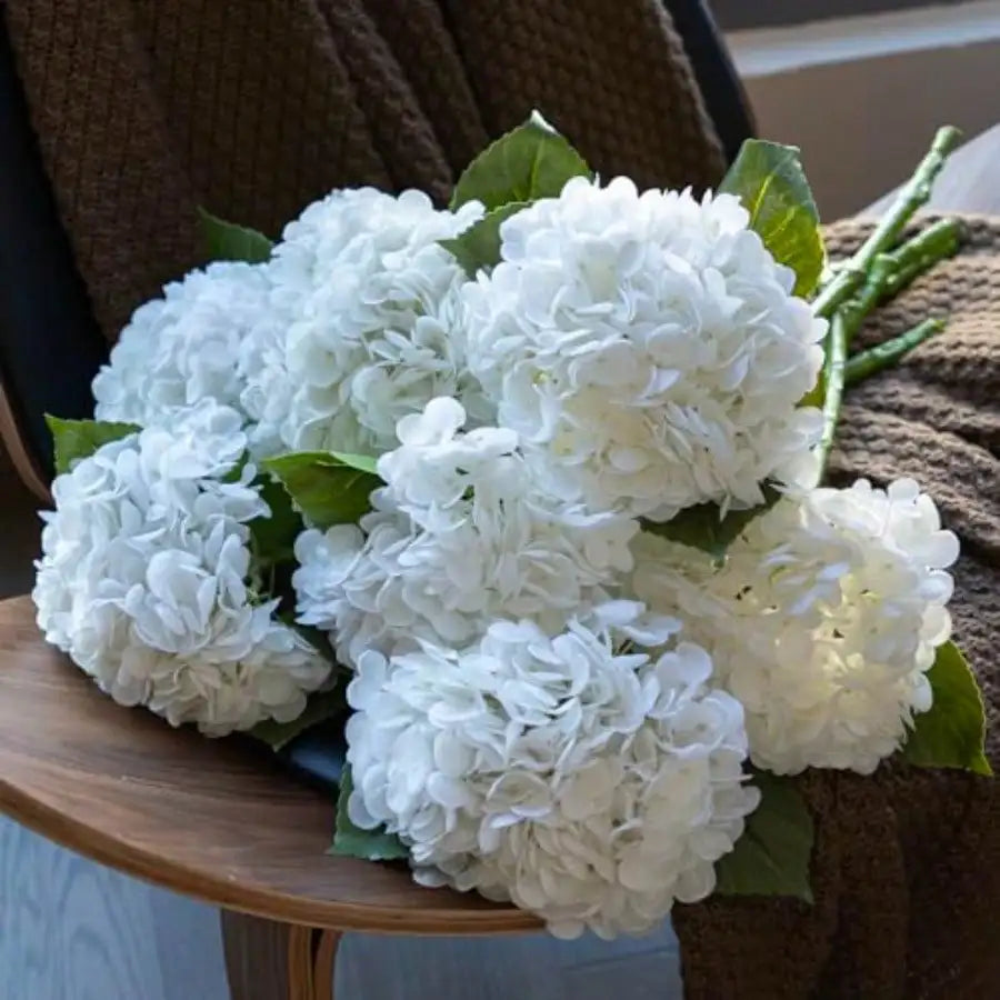 White Artificial Hydrangea Flowers, 4-Piece Large Faux Floral Bouquet for Wedding Centerpieces, Bridal Arrangements, Home, Office and Party Decor