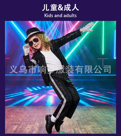 Kids Dance Star Costume Set, Metallic Shiny Retro 80s and 90s Stage Outfit for Boys and Girls, Cosplay and Party Dress-Up in Sizes M–XXXL