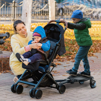 Stroller Ride-On Board with Detachable Seat, Sit or Stand Platform for a Second Child Ages 3-7, Single or Double Wheel Color Options