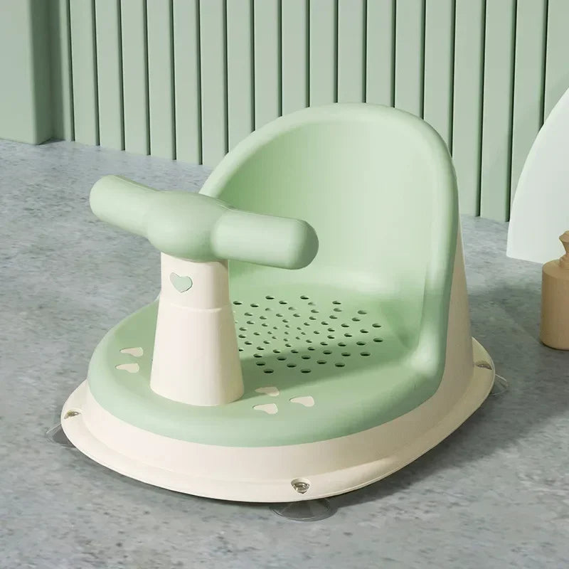 Drainage-Hole Baby Bath Seat with Suction-Cup Base, Removable Front Armrest and High Backrest in Multiple Colors for Closely Supervised Bathing