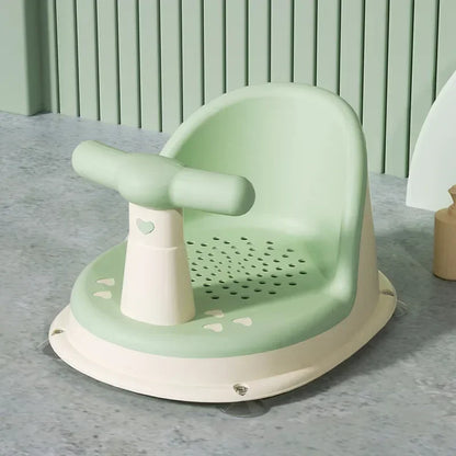 Drainage-Hole Baby Bath Seat with Suction-Cup Base, Removable Front Armrest and High Backrest in Multiple Colors for Closely Supervised Bathing