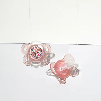 Floral Baby Pacifier Set with Covers and Thumb-Shaped Nipples, Pink and Blue Printed Soothers for Infants 0-6 Months and Baby Shower Gifts